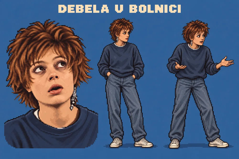 Pixel art lika Debela u bolnici
